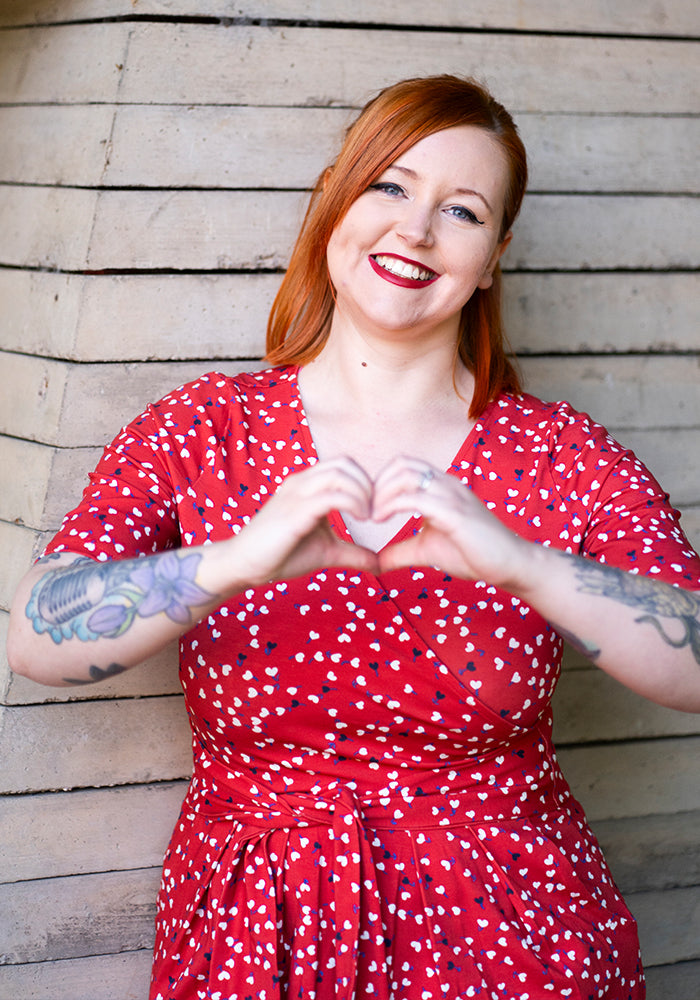 Ari Red Ditsy Heart Print Cotton Dress
