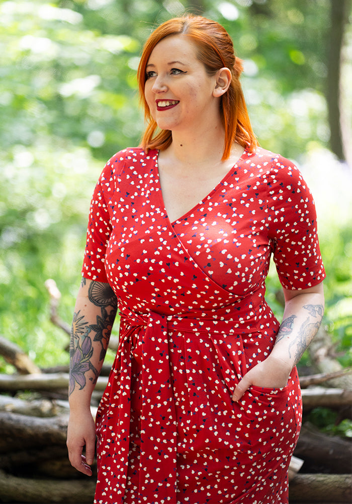 Ari Red Ditsy Heart Print Cotton Dress