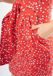 Ari Red Ditsy Heart Print Cotton Dress