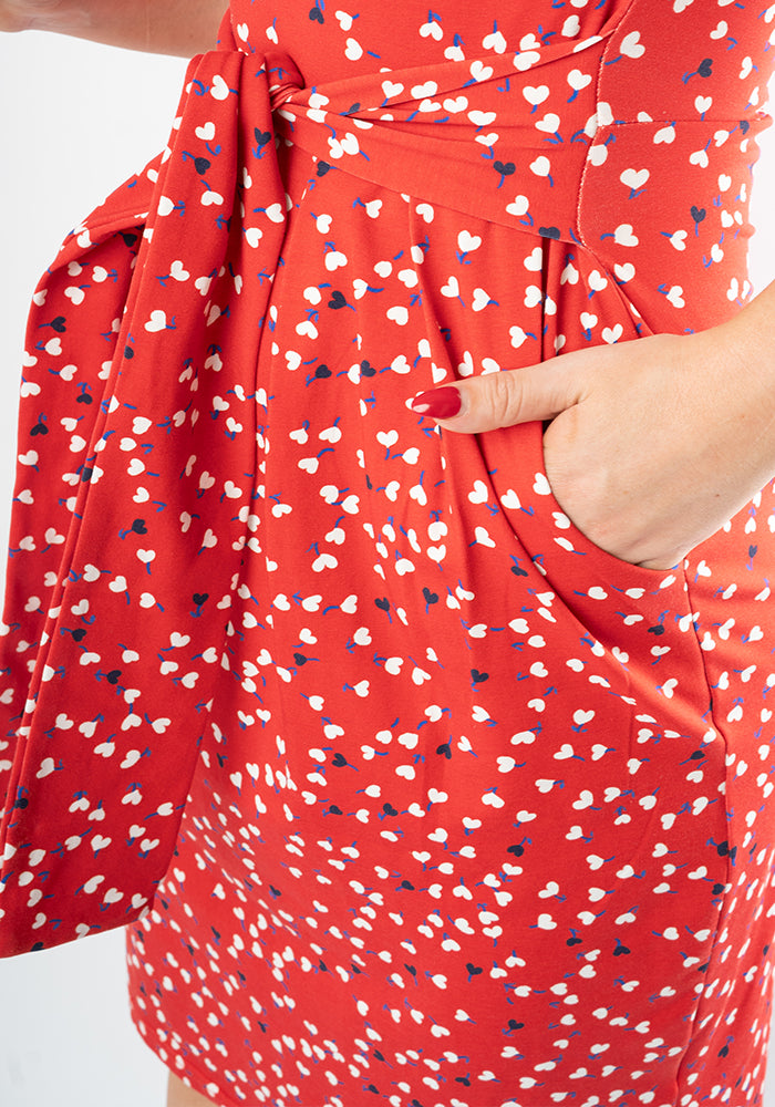Ari Red Ditsy Heart Print Cotton Dress