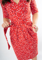 Ari Red Ditsy Heart Print Cotton Dress