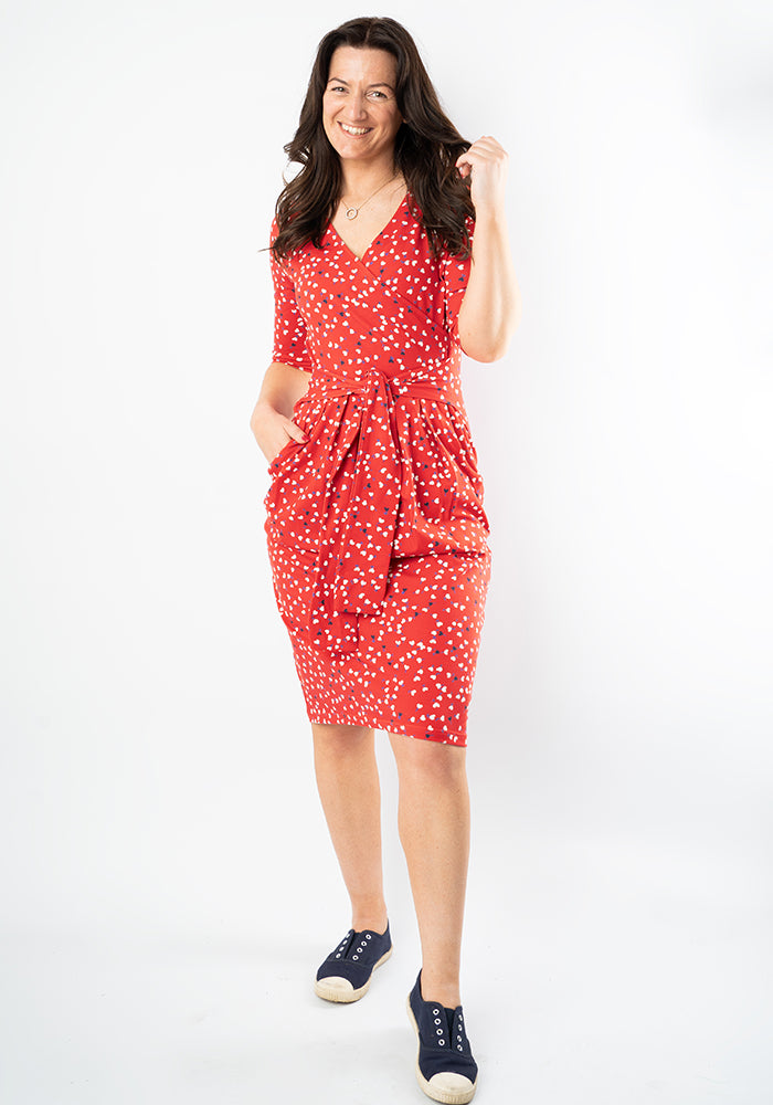 Ari Red Ditsy Heart Print Cotton Dress
