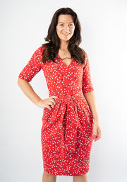 Ari Red Ditsy Heart Print Cotton Dress