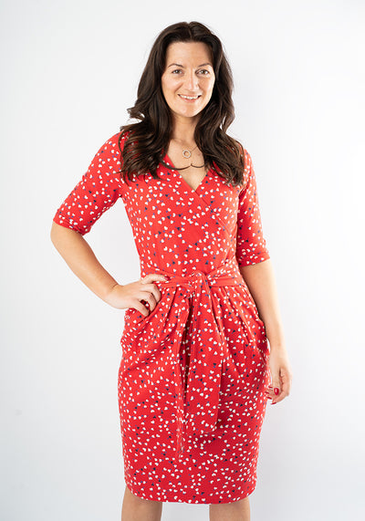 Ari Red Ditsy Heart Print Cotton Dress