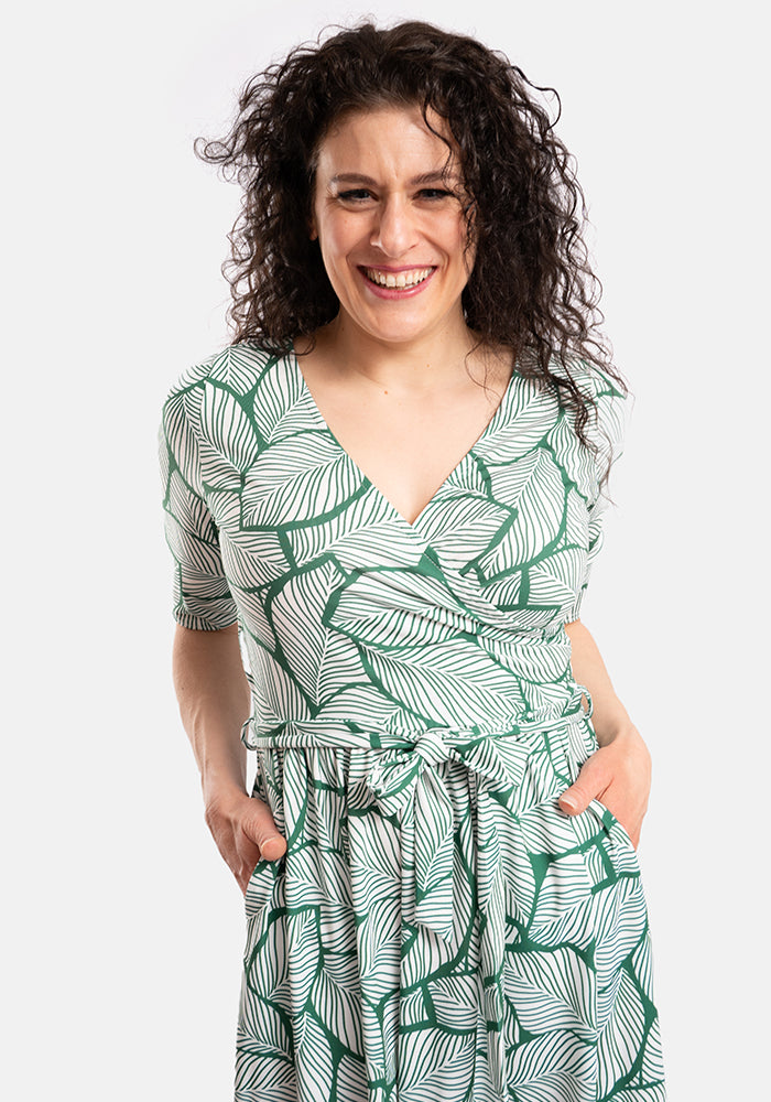 Ariella Large Leaf Print Midi Dress