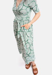 Ariella Large Leaf Print Midi Dress