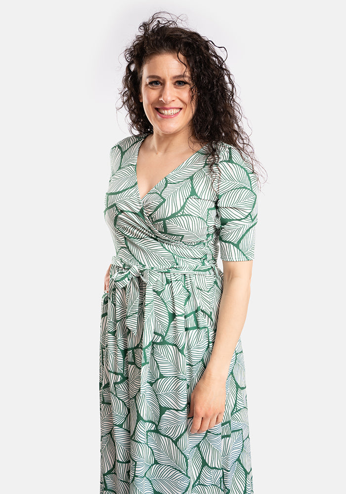Ariella Large Leaf Print Midi Dress