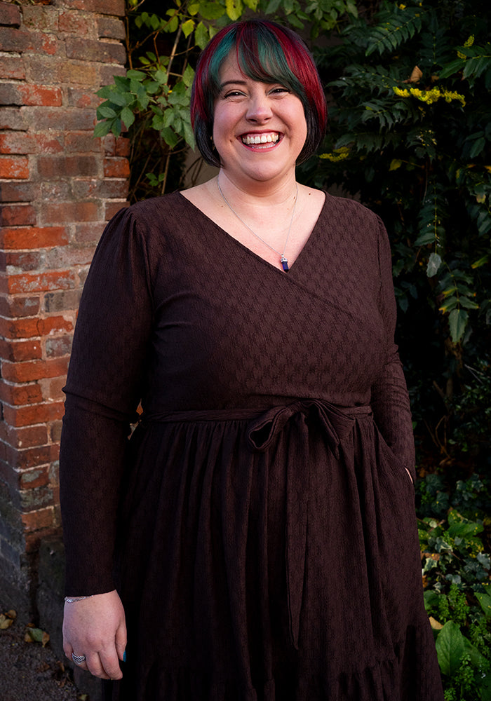 Eighth angle of Arla Chocolate Textured Oval Midaxi Dress
