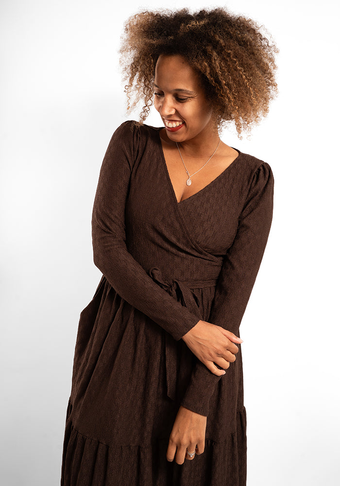 Seventh angle of Arla Chocolate Textured Oval Midaxi Dress