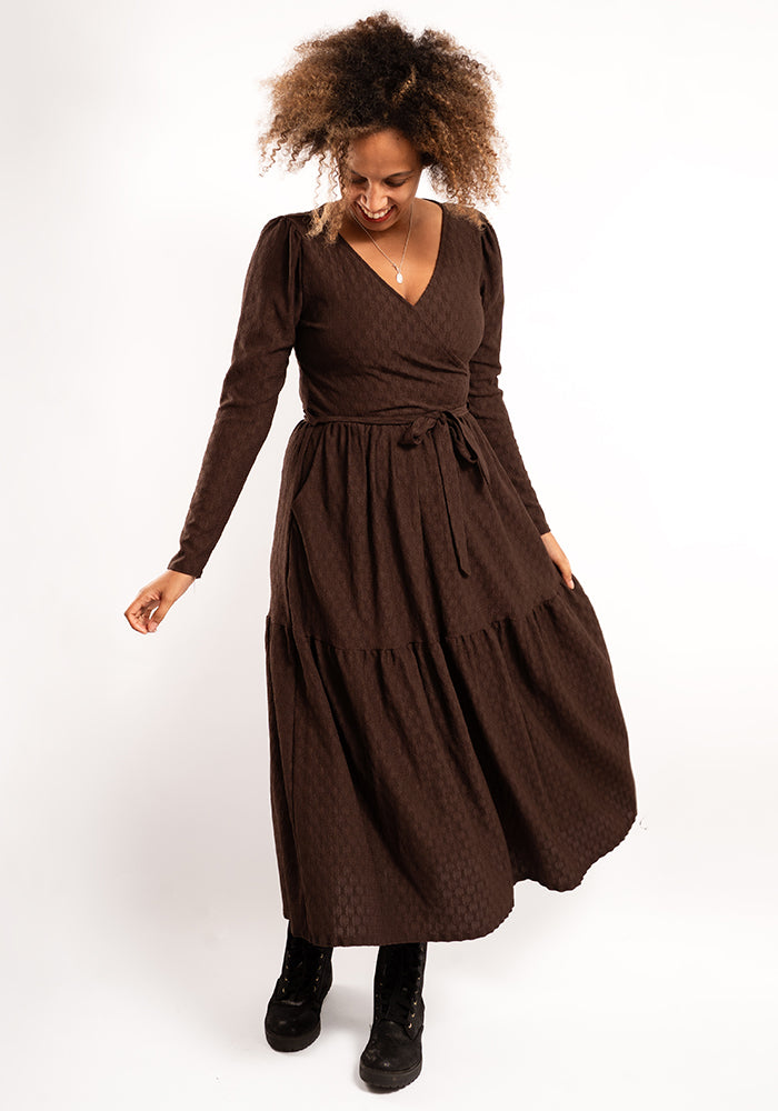 Third angle of Arla Chocolate Textured Oval Midaxi Dress