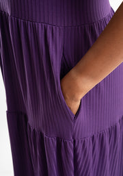 Arlet Plain Purple Tiered Hem Relaxed Fit Midi Dress