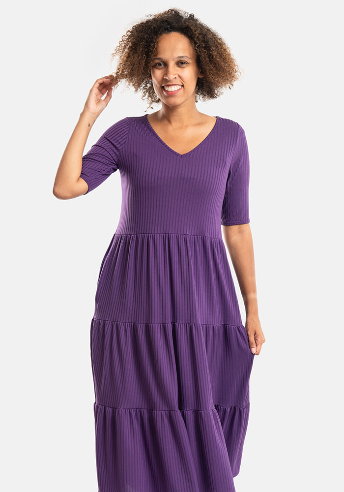 Arlet Plain Purple Tiered Hem Relaxed Fit Midi Dress