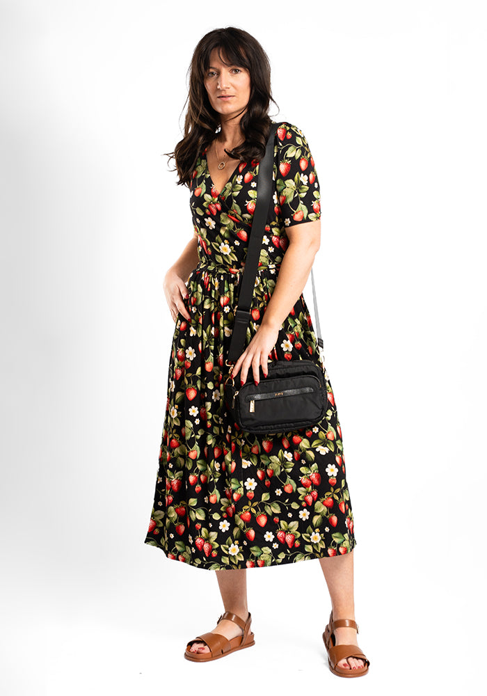 Arosa Strawberry Print Viscose Midi Dress