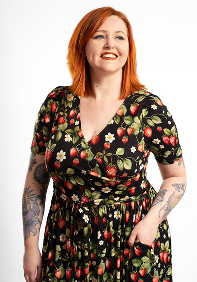 Arosa Strawberry Print Viscose Midi Dress