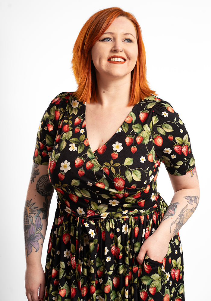 Arosa Strawberry Print Viscose Midi Dress