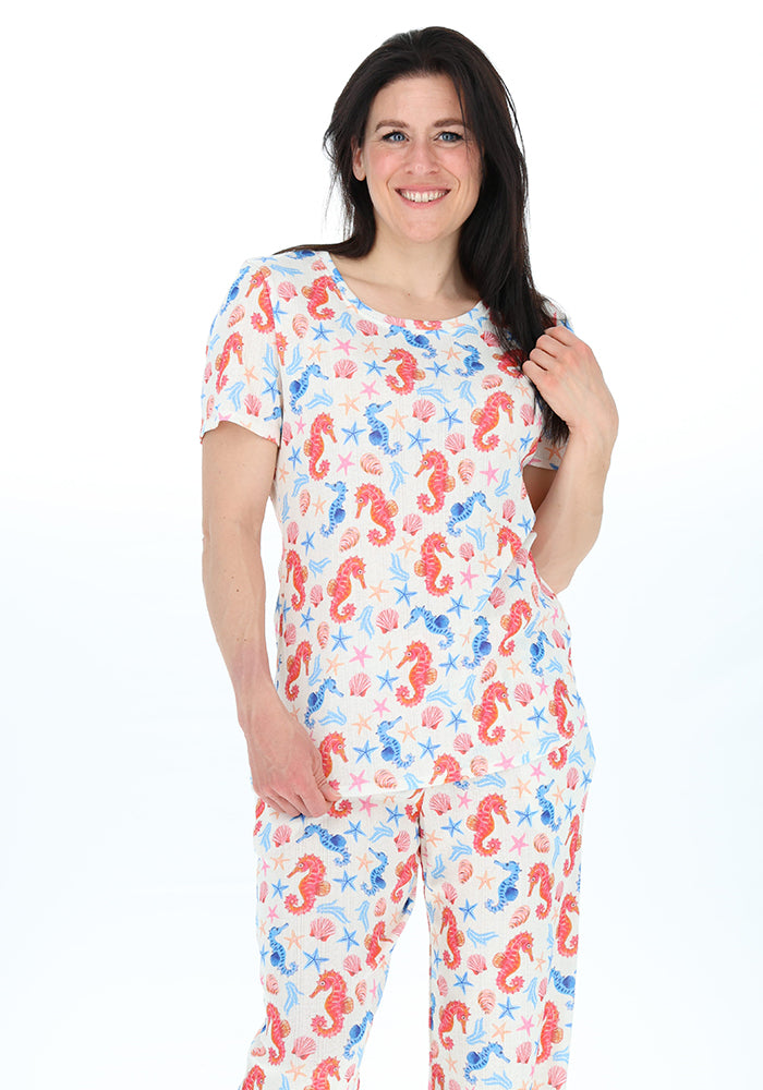 Seventh angle of Arwen Seahorse Print Pyjama Set, women&