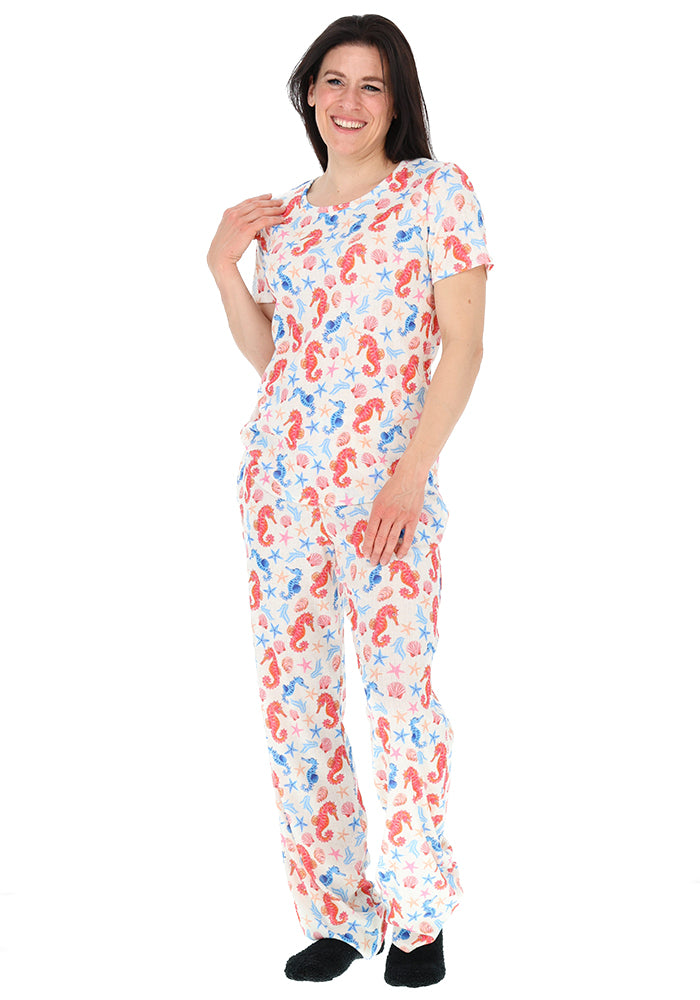 Third angle of Arwen Seahorse Print Pyjama Set, women&