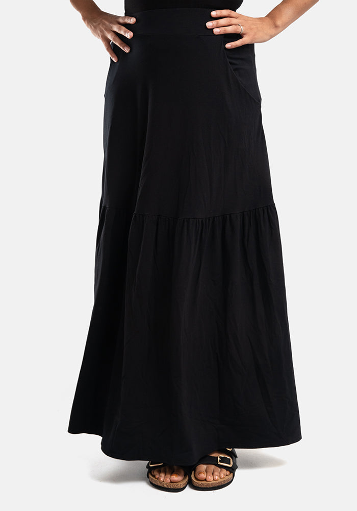 Asa Black Tiered Hem Maxi Skirt