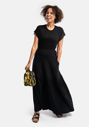 Asa Black Tiered Hem Maxi Skirt