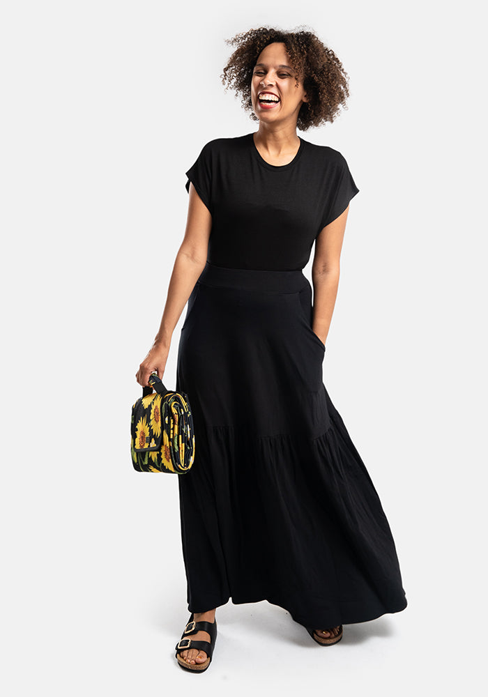 Asa Black Tiered Hem Maxi Skirt