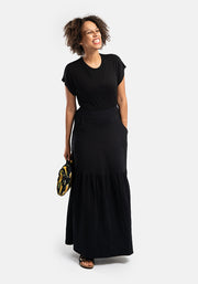 Asa Black Tiered Hem Maxi Skirt