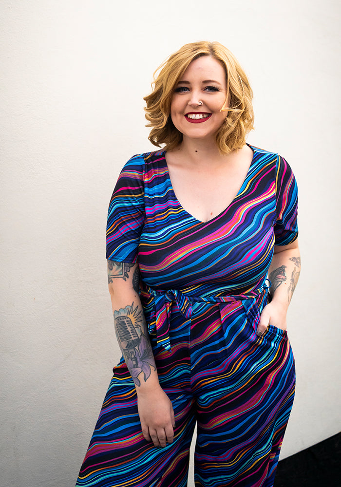 Tenth angle of Asen Ripple Print Culotte Leg Jumpsuit