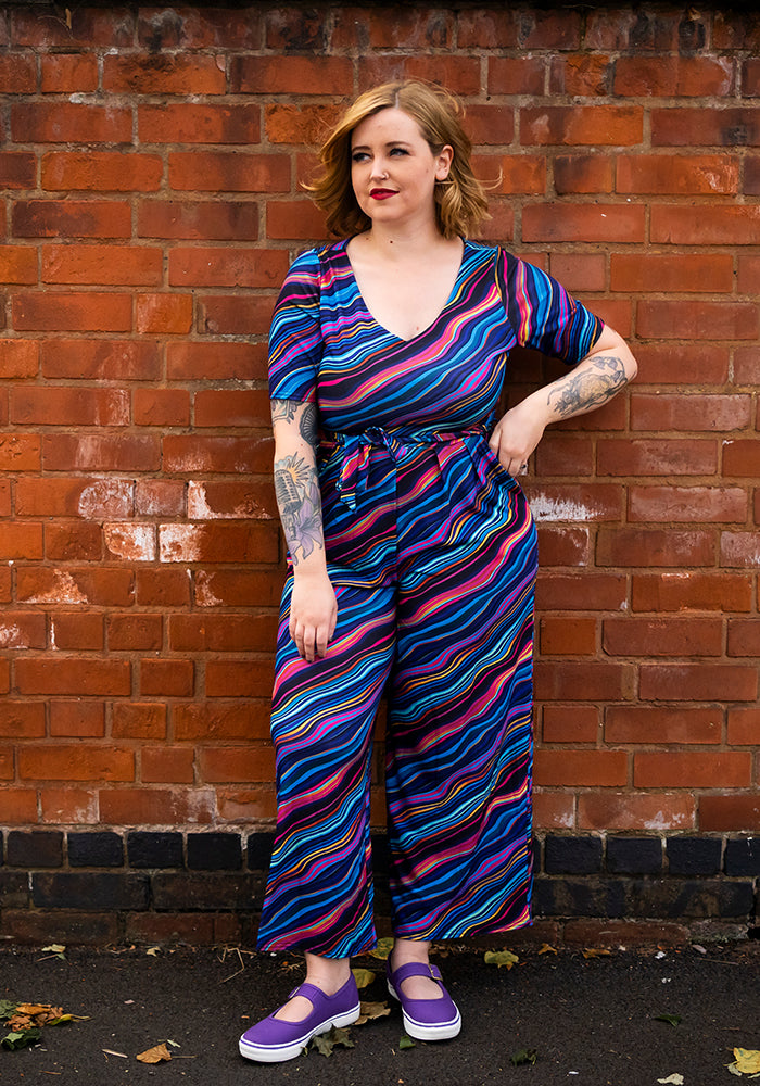 Ninth angle of Asen Ripple Print Culotte Leg Jumpsuit