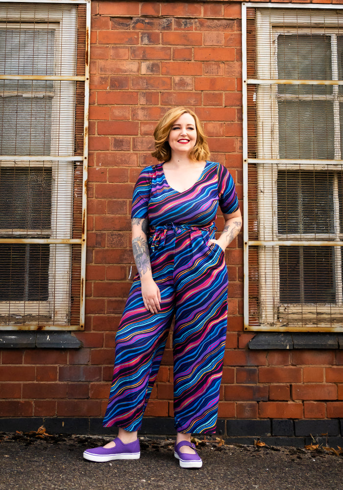 Eighth angle of Asen Ripple Print Culotte Leg Jumpsuit