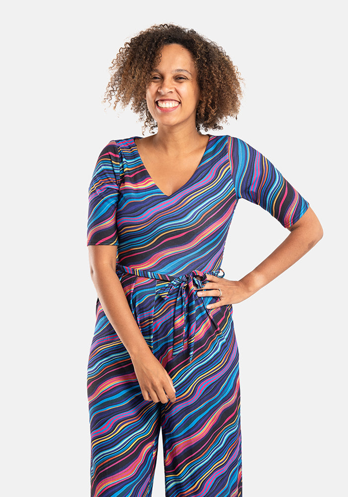 Sixth angle of Asen Ripple Print Culotte Leg Jumpsuit