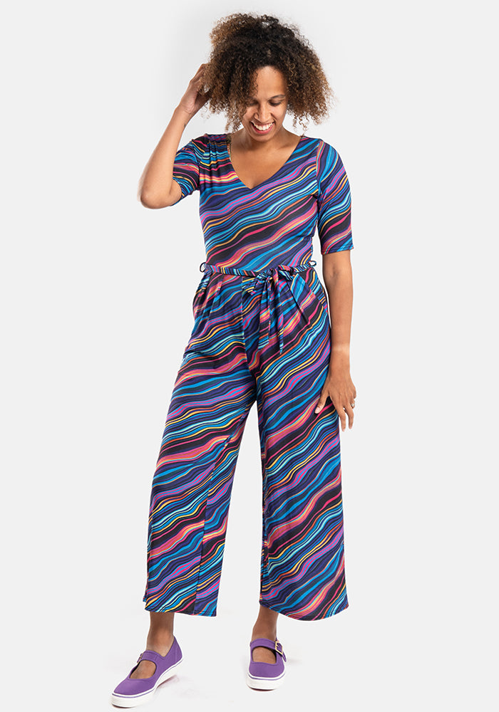 Fourth angle of Asen Ripple Print Culotte Leg Jumpsuit