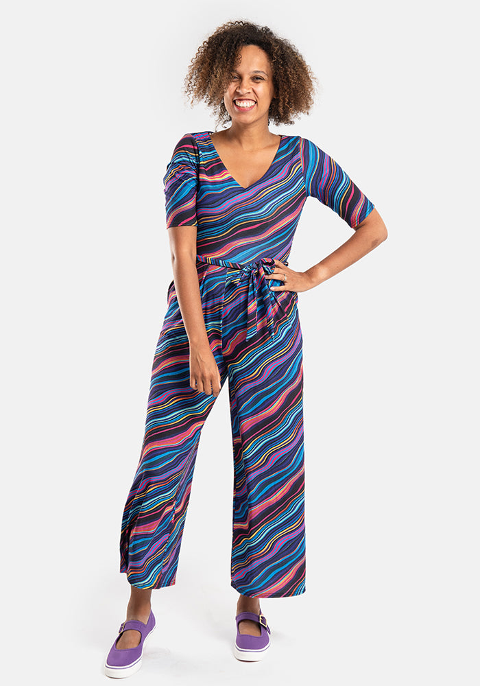 Front view of Asen Ripple Print Culotte Leg Jumpsuit