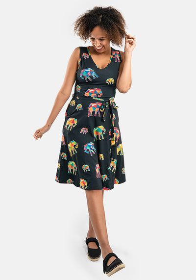Asha Patchwork Elephant Print Cotton Dress