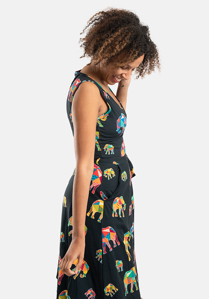 Asha Patchwork Elephant Print Cotton Dress