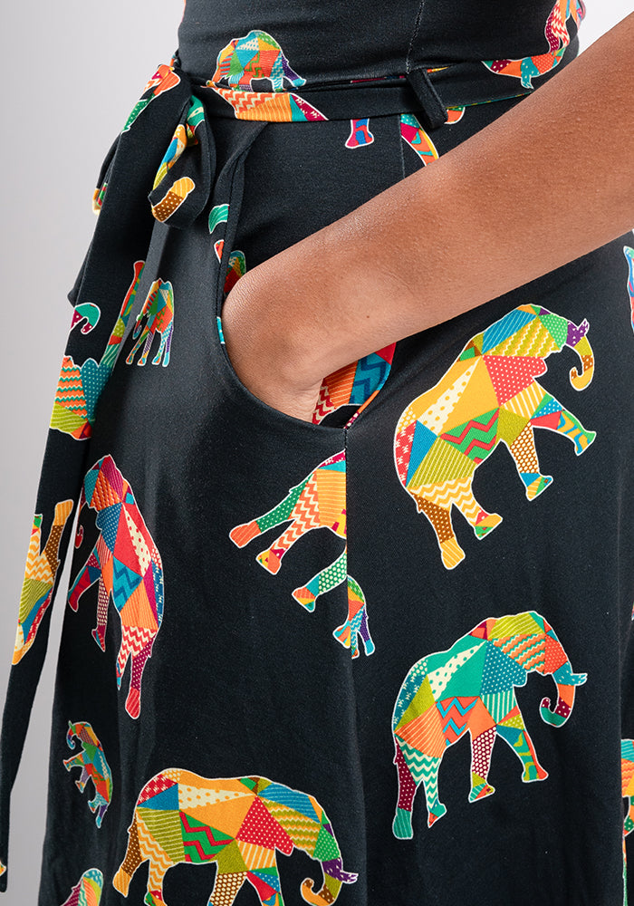 Asha Patchwork Elephant Print Cotton Dress