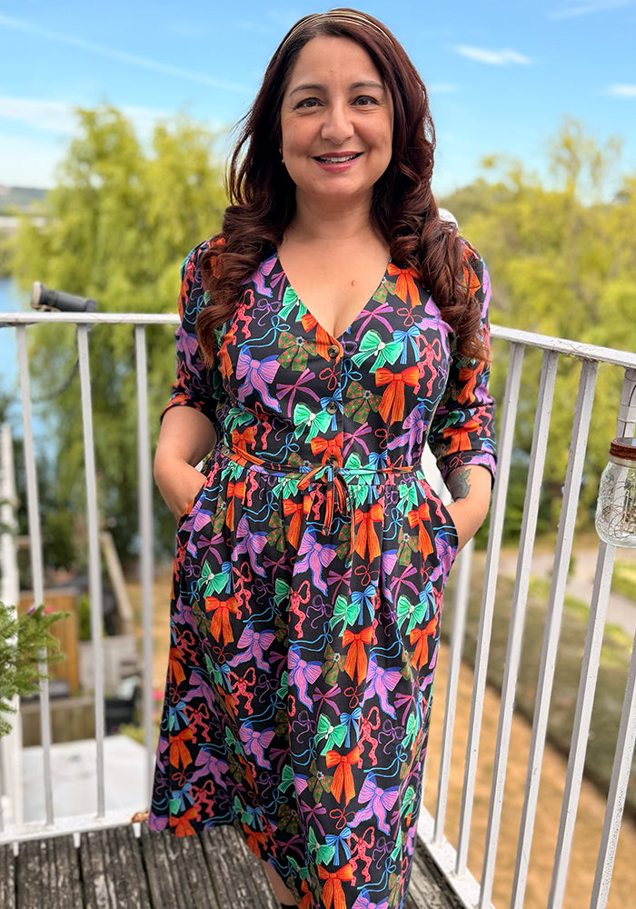 Harleigh Bows Print Cotton Midi Dress