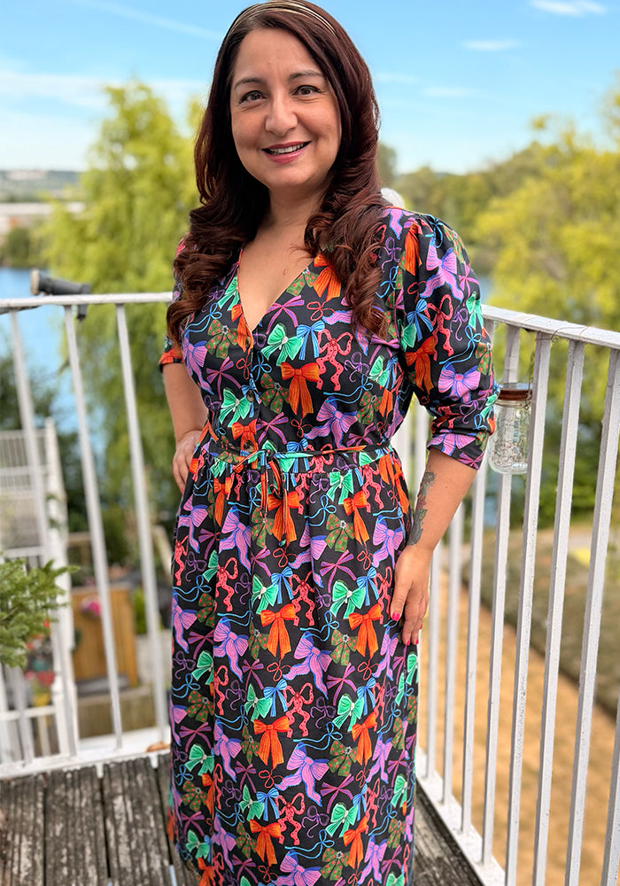Harleigh Bows Print Cotton Midi Dress