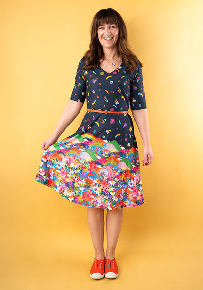 Ashlyn Rainbow Border Print Dress