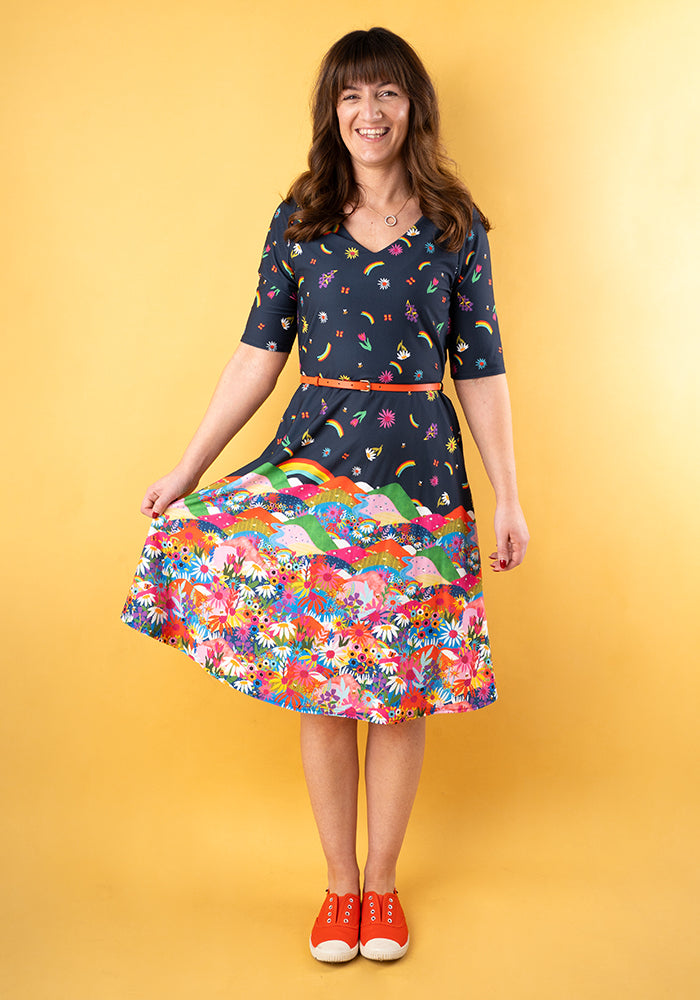 Ashlyn Rainbow Border Print Dress