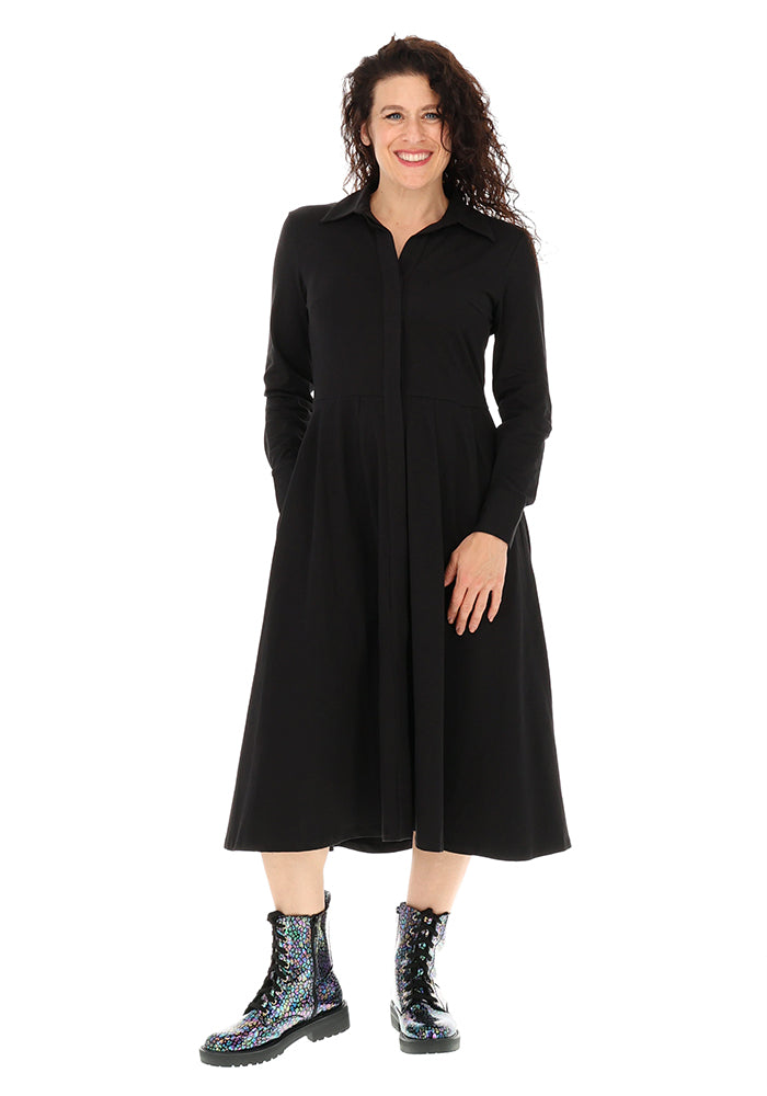 Astin Solid Black Shirt Dress