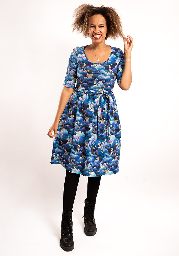 Front view of Astryn Fairytale Story Print Cotton Dress