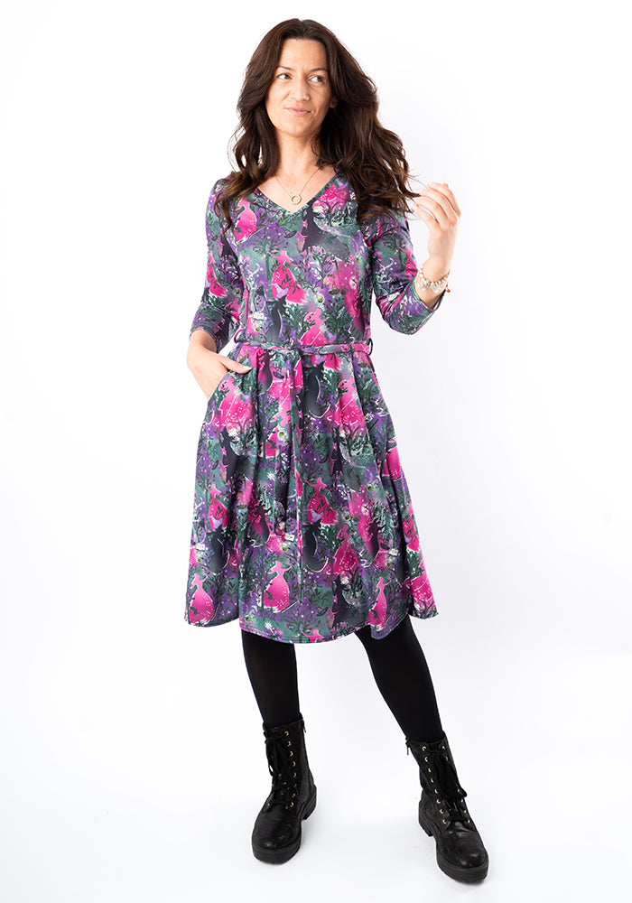 Third angle of Aubriella Witches Print Dress