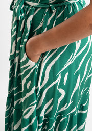 Audra Green Tiger Stripe Print Tiered Hem Midaxi Dress