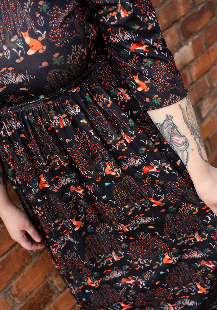 Audley Black Woodland Print Midaxi Dress