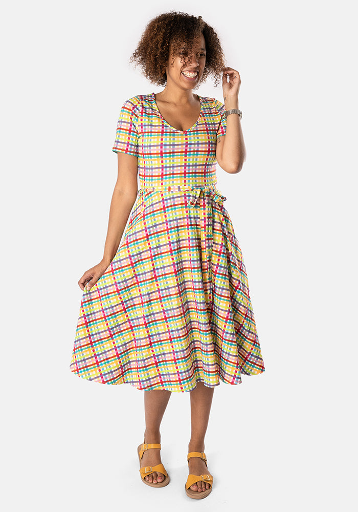 Audrey Summer Check Print Cotton Swing Dress