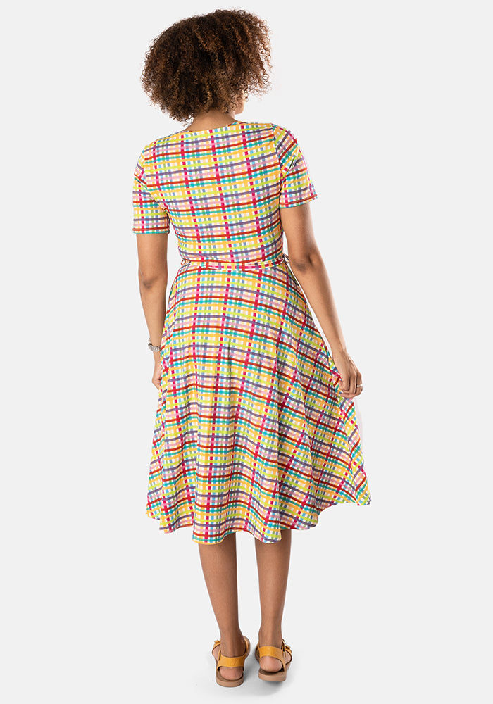 Seventh angle of Audrey Summer Check Print Cotton Swing Dress