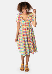 Audrey Summer Check Print Cotton Swing Dress