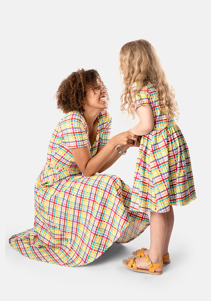 Eighth angle of Audrey Summer Check Print Cotton Swing Dress