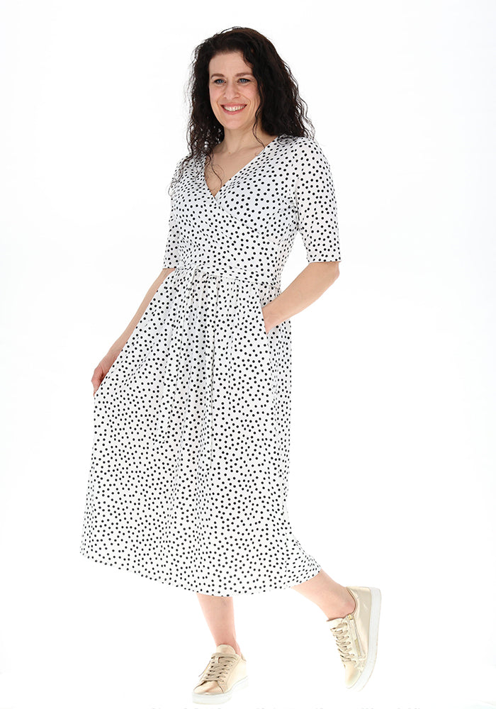 Fourth angle of Aurea Mono Polka Dot Print Jersey Midi Dress