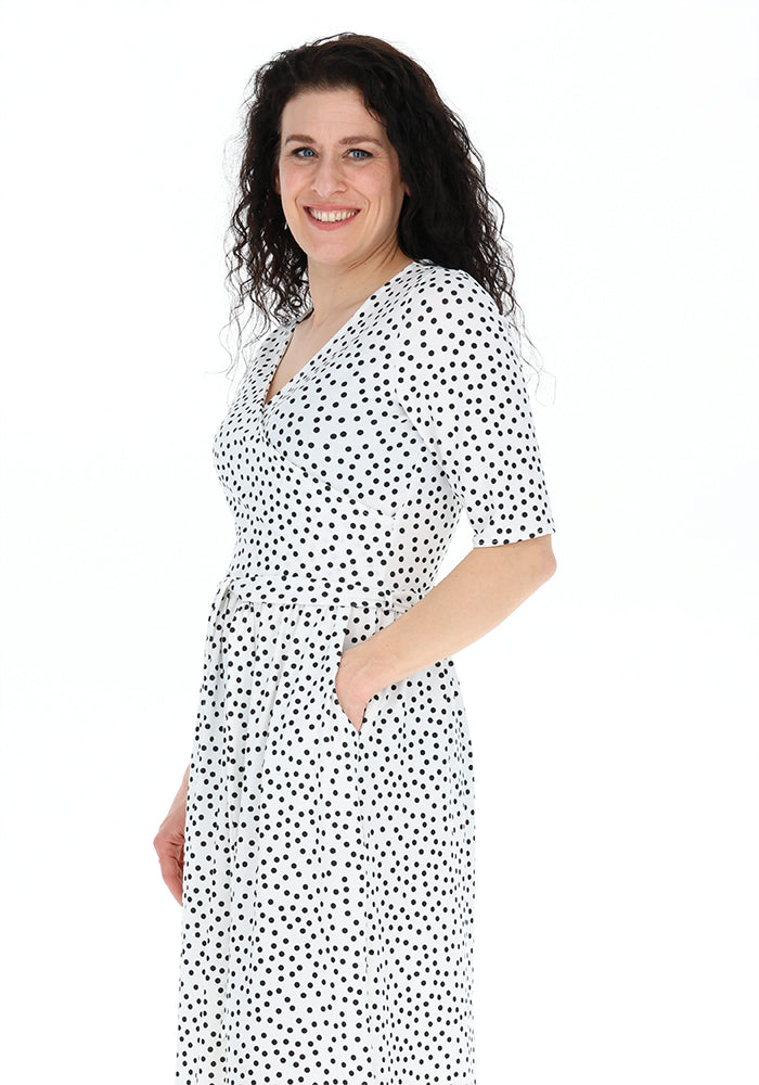 Seventh angle of Aurea Mono Polka Dot Print Jersey Midi Dress