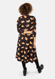 Autumn Pumpkins Print Midi Dress